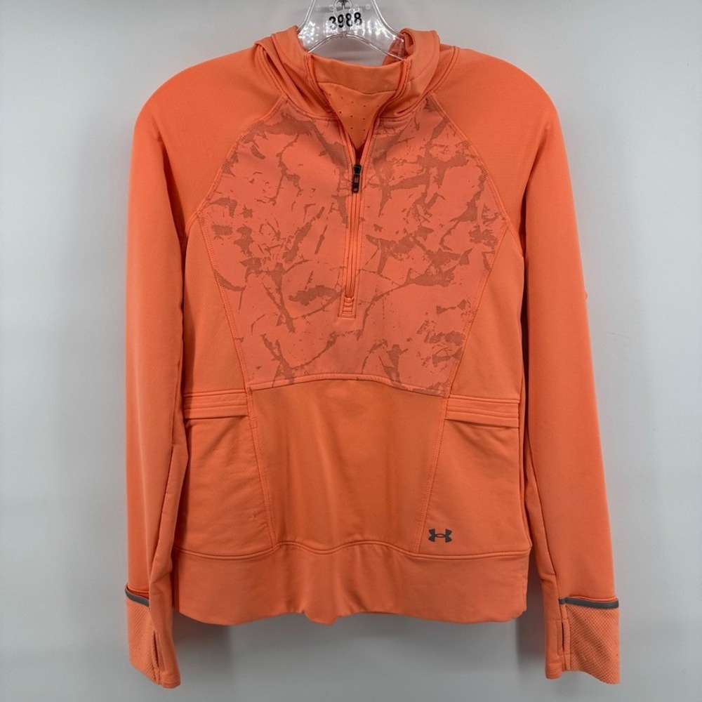 Under Armour Womens ColdGear 1/4 Zip Hoodie Orange Fitted XS